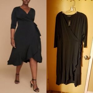 Lane Bryant black surplice faux wrap dress